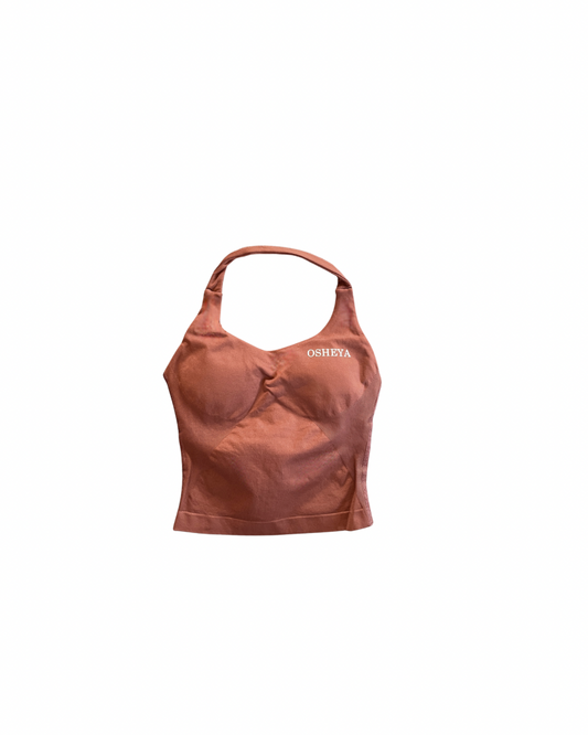 Coffee halter neck top